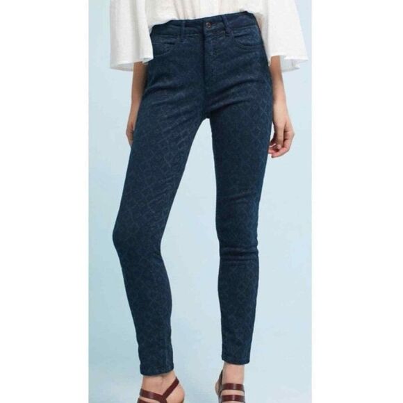 ANTHROPOLOGIE Pilcro & The Letterpress Navy Script High Rise Skinny Pants 28 - Picture 2 of 16